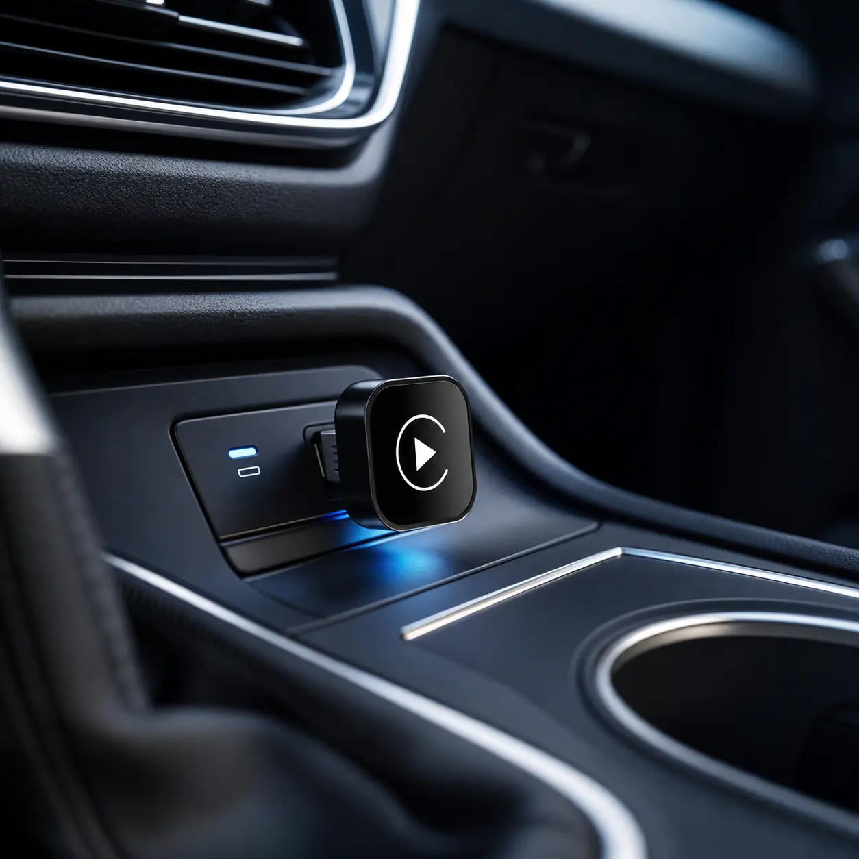 Adaptateur CarPlay sans fil installé dans une voiture